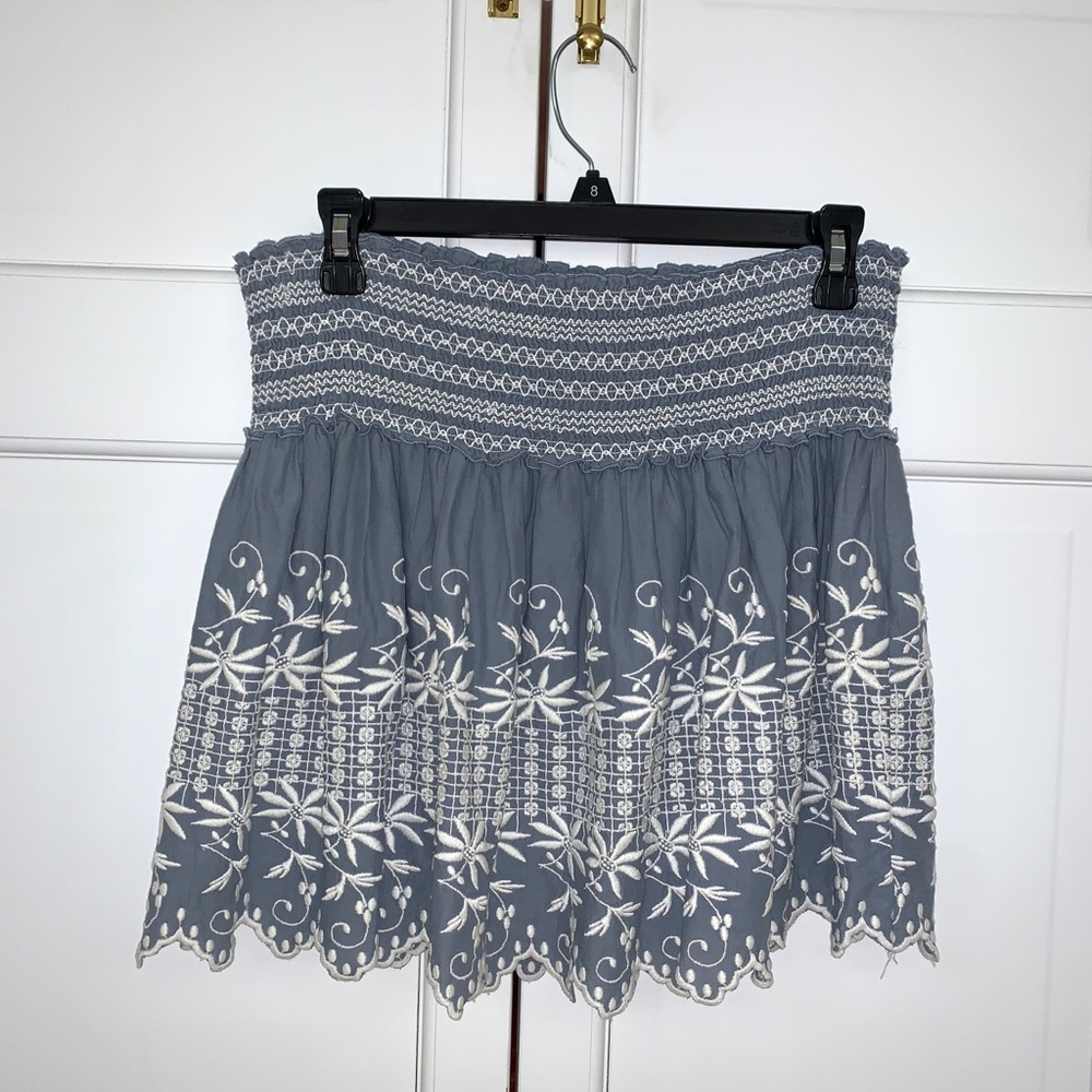 LoveShackFancy Georgia Blue Embroidered Skirt